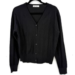 Grace Karin Black Pointelle Cardigan Sweater Size Large Chevron Zig Zag